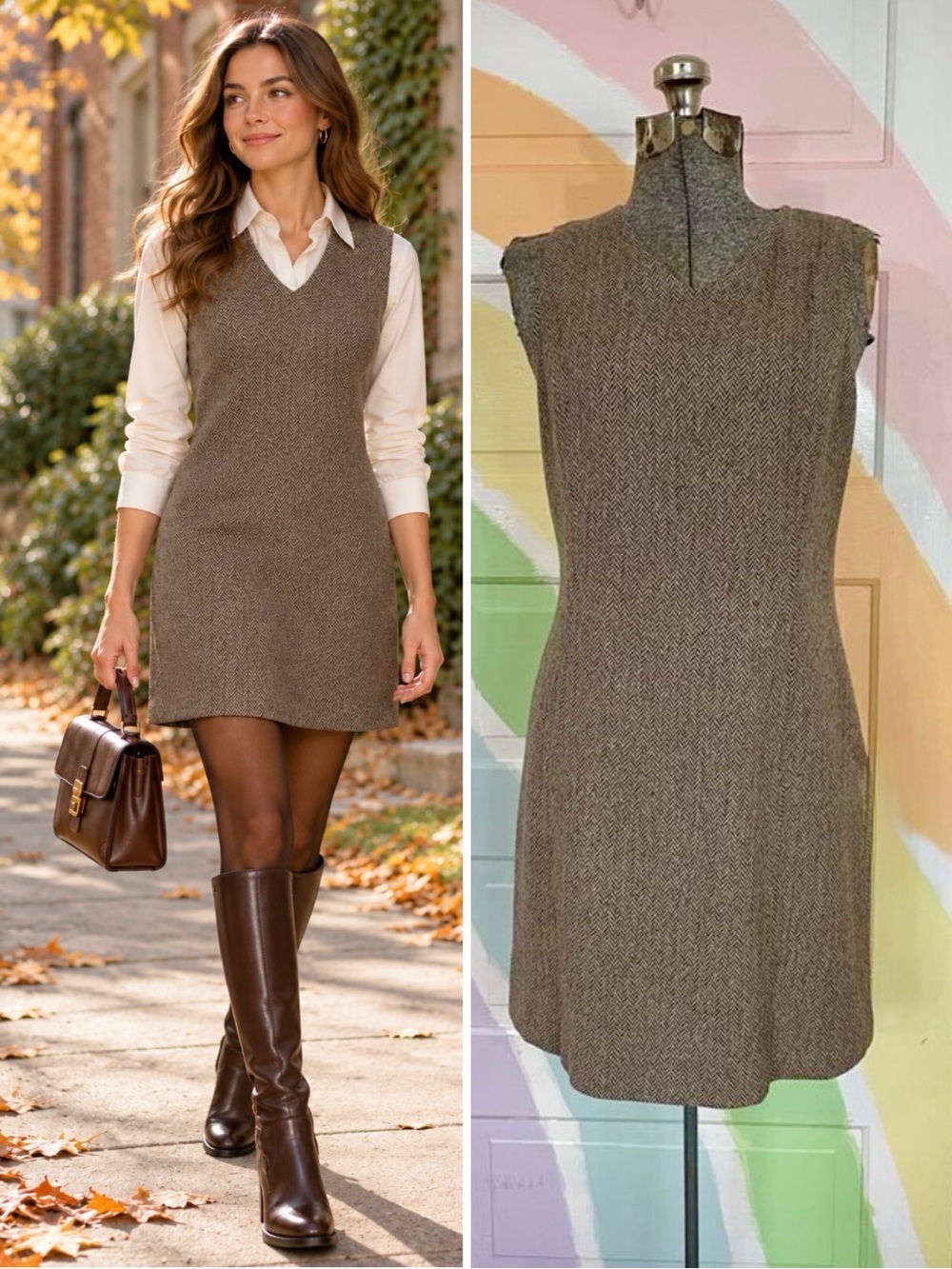 Ralph Lauren Wool Blend Herringbone Tweed Jumper Dress Sz 4 💛🎀